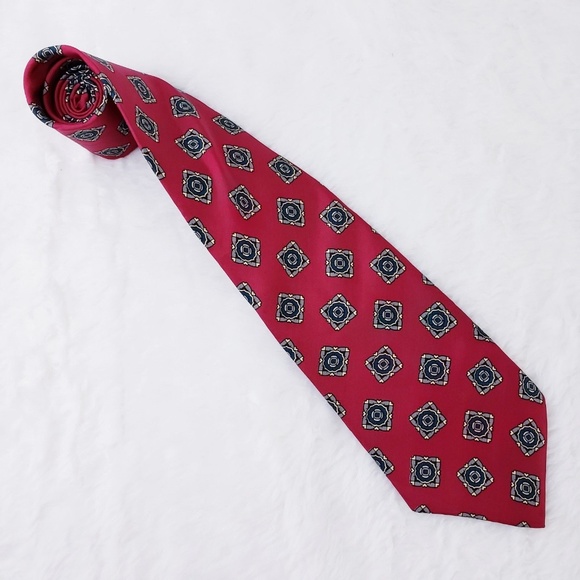 Stafford Red Geometric 100% Silk Men Necktie 57x3.75 - NWOT - Picture 1 of 6